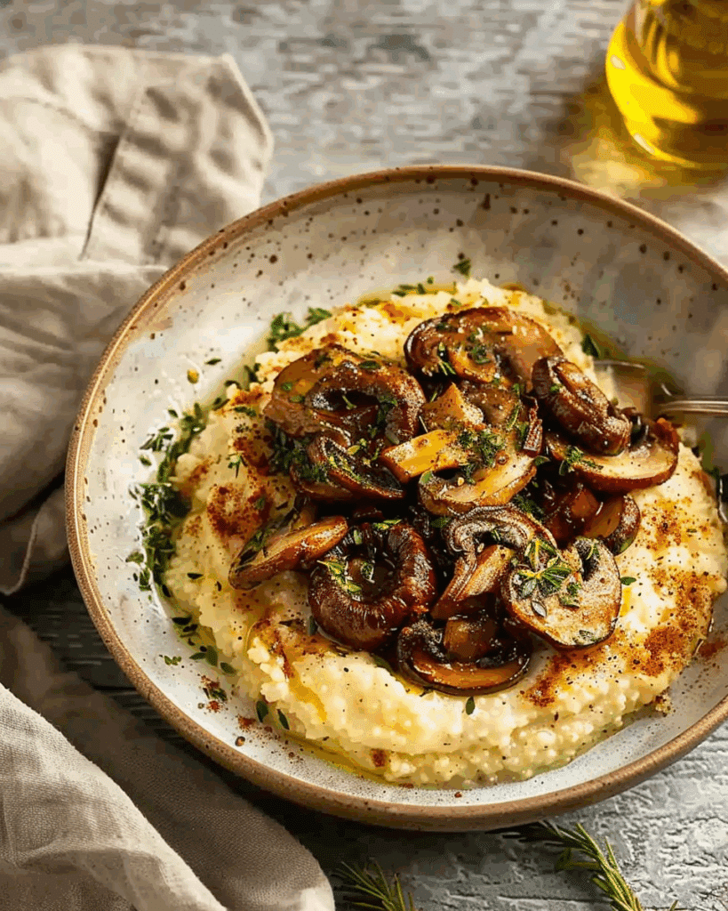 Crispy Roasted Mushrooms with Creamy Grits
