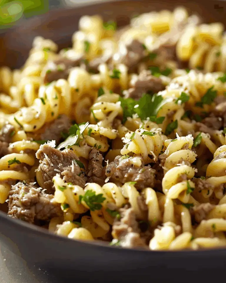 Beef and Rotini in Garlic Parmesan Sauce