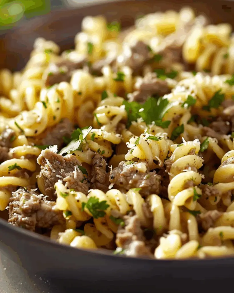 Beef and Rotini in Garlic Parmesan Sauce