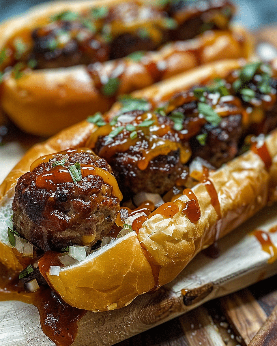 Bourbon BBQ Beef Cheeseburger Meatball Subs