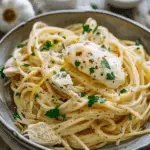 Chicken Spaghetti with Burrata and Lemon Butter Garlic Sauce