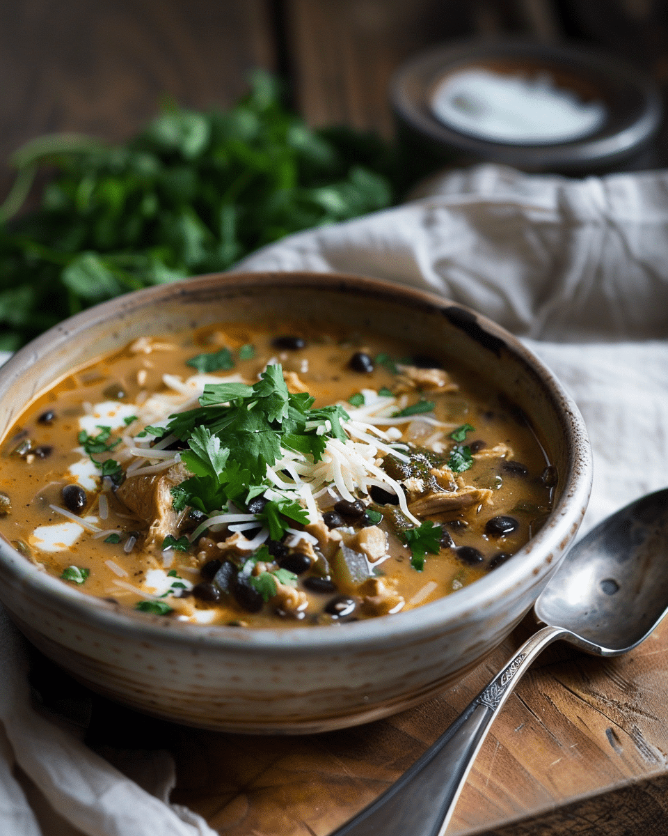 Easy Chicken, Poblano, and Black Bean Soup