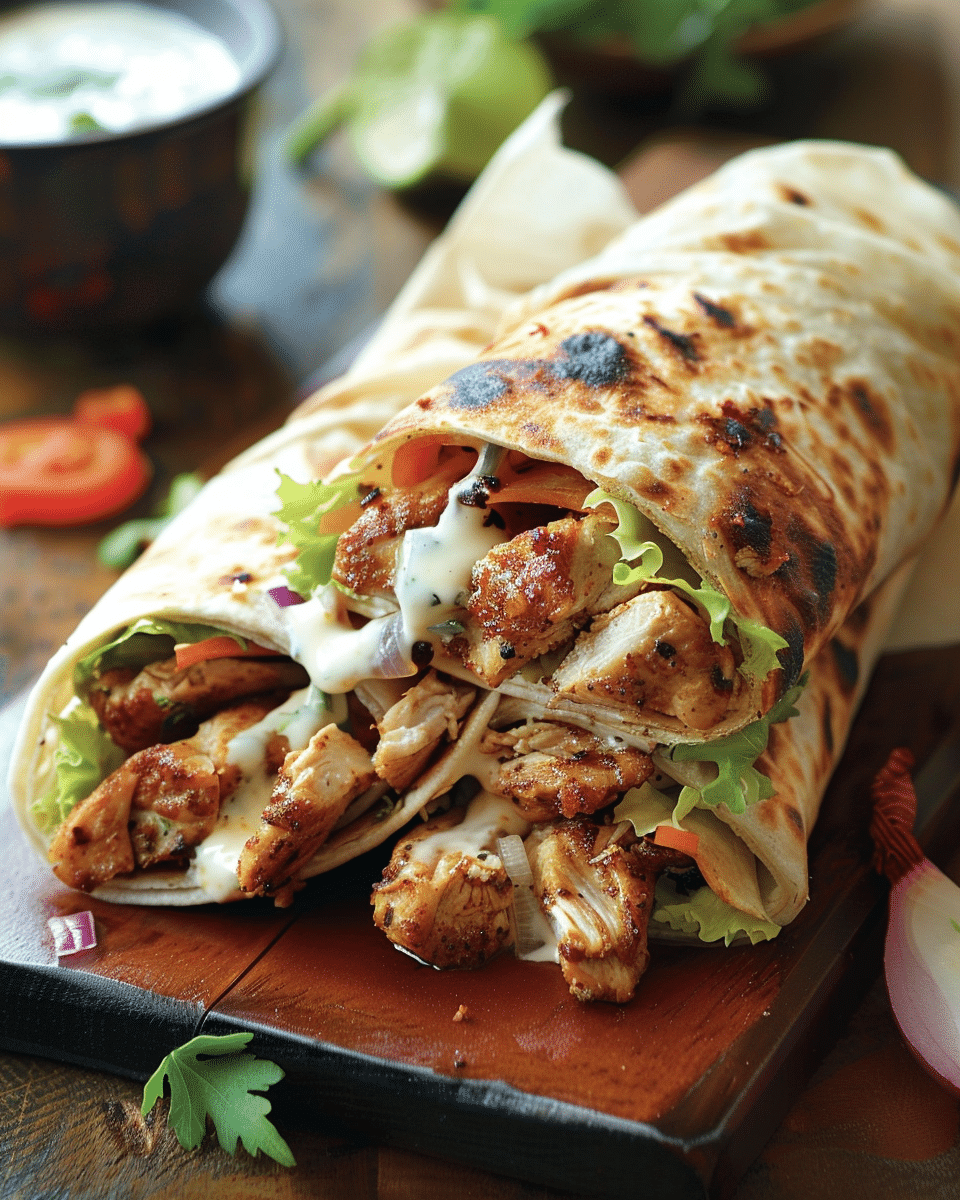 Easy Chicken Shawarma Wrap Recipe with Creamy Garlic