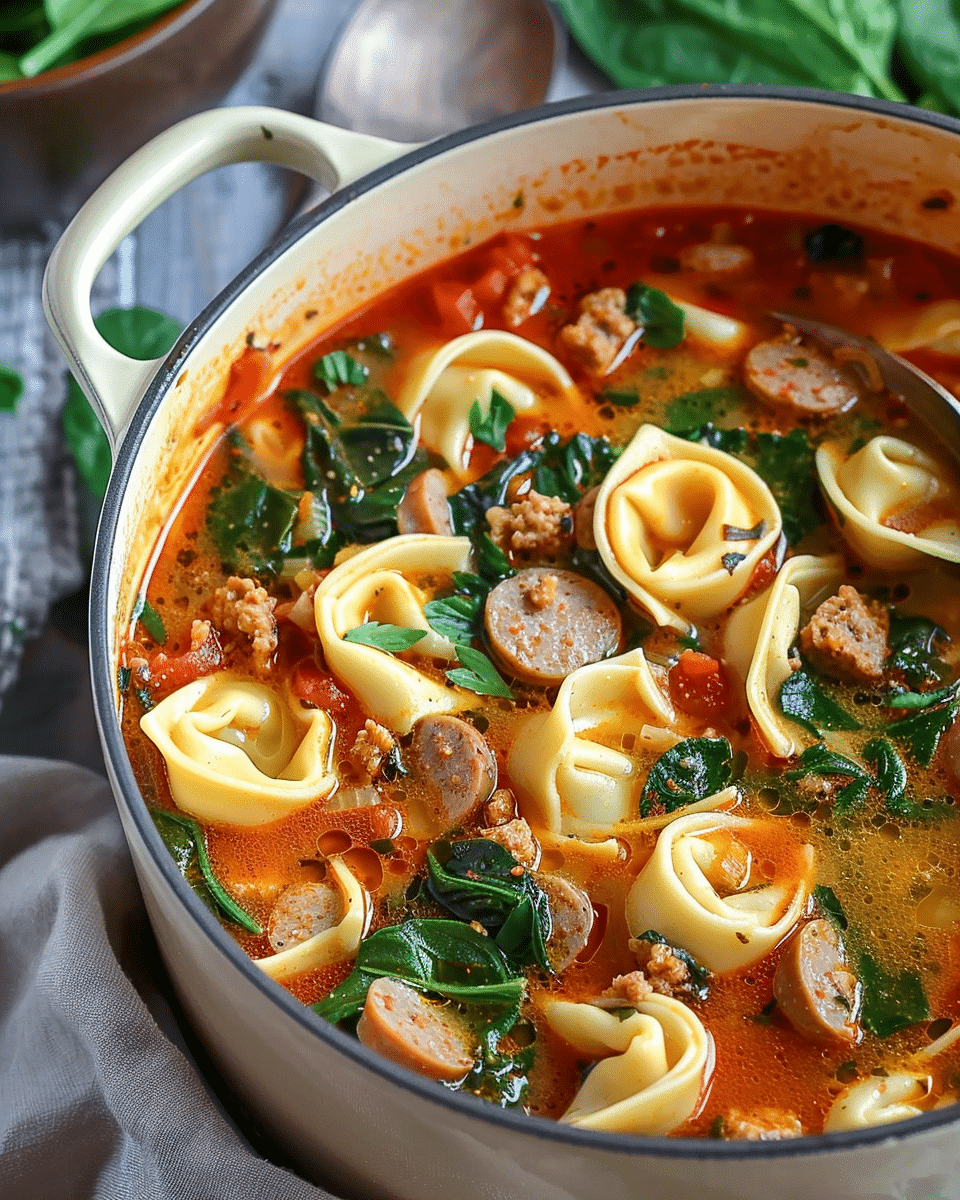 Easy Sausage Spinach Tortellini Soup