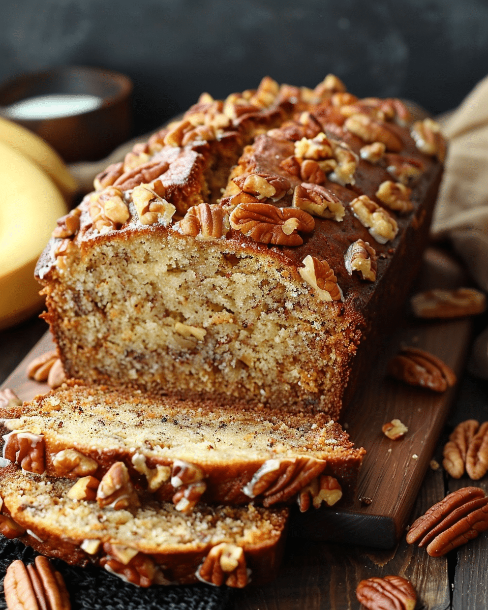 Greek Yogurt Banana Bread with Brown Sugar Pecan Glaze Recipe