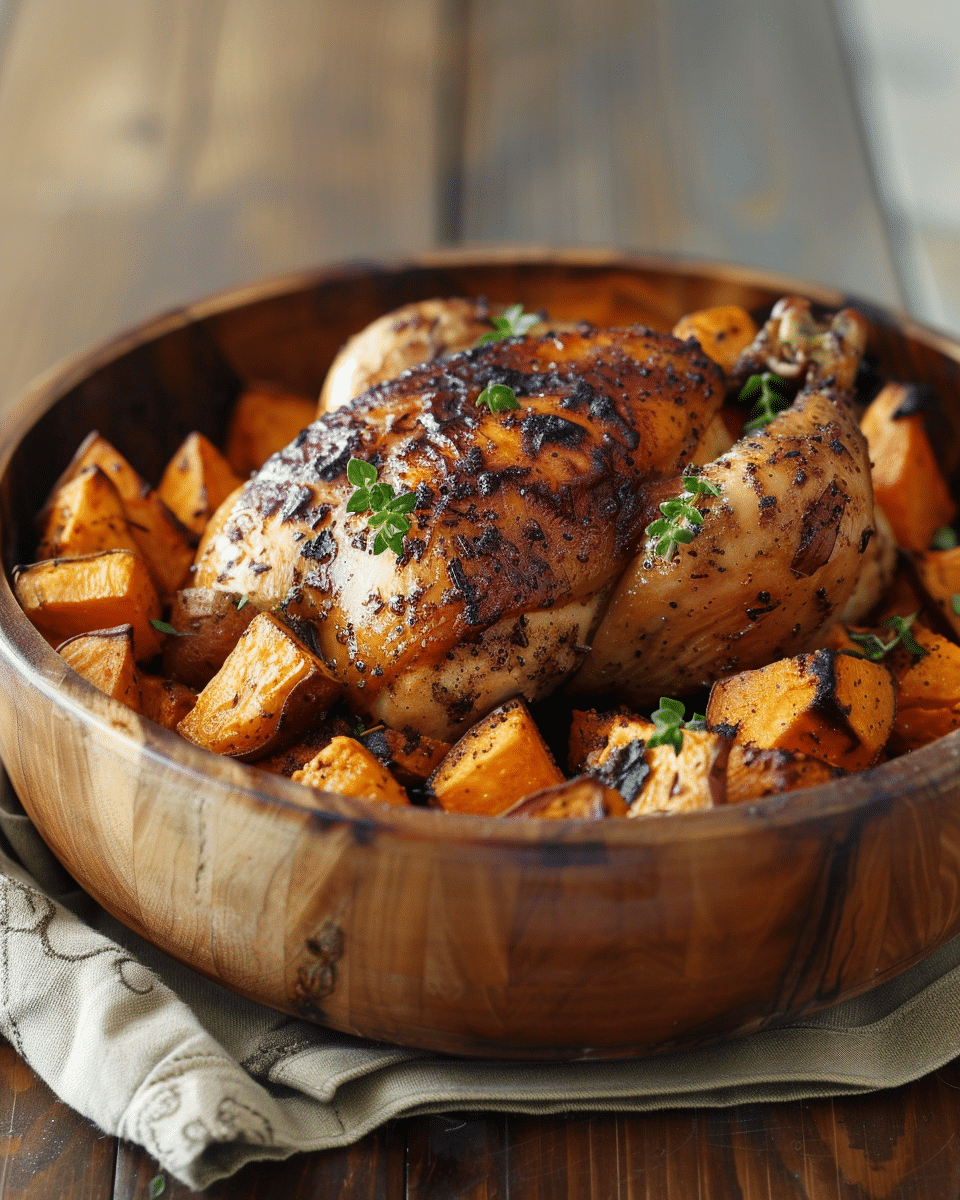 Maple Roasted Chicken with Sweet Potatoes