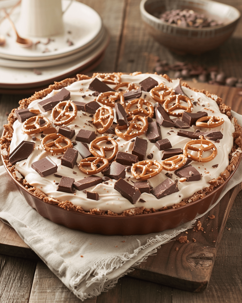 No-Bake Peanut Butter Chocolate Pretzel Pie