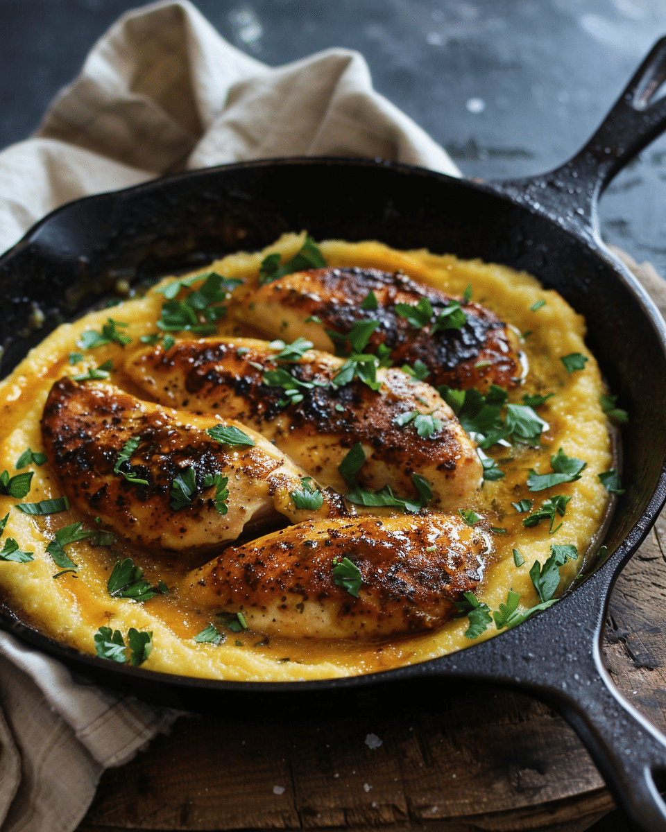 Spicy Maple Mustard Chicken with Creamy Polenta