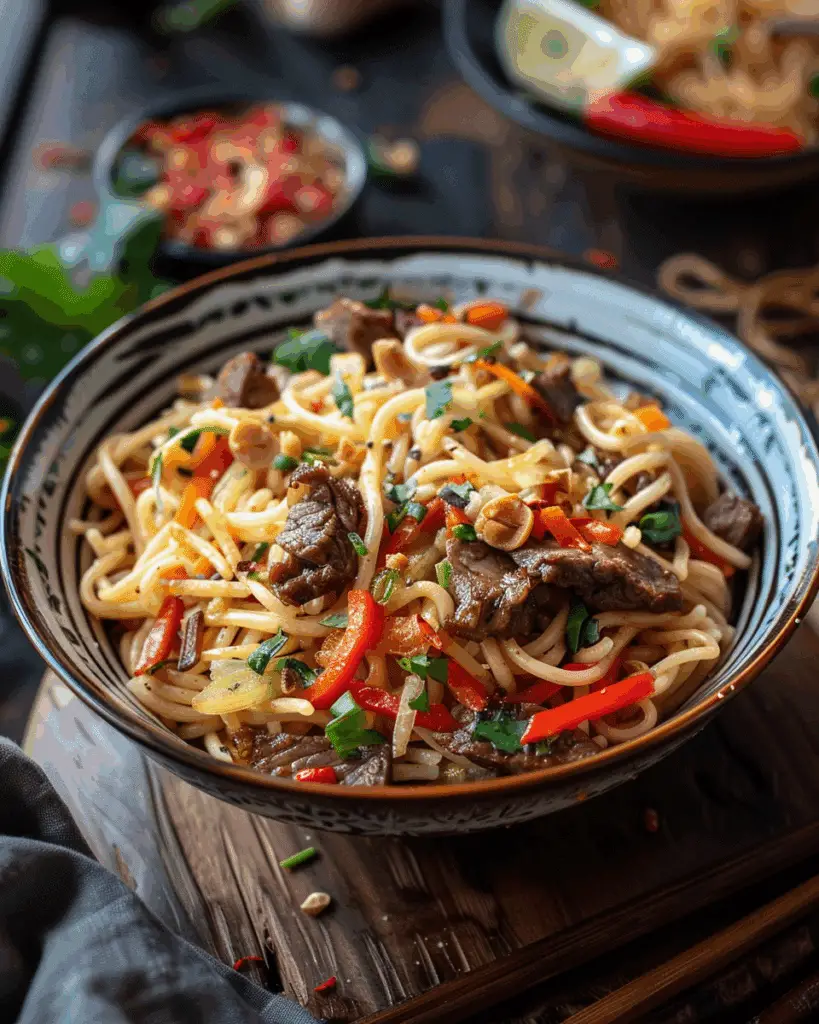 Vietnamese Stir Fried Macaroni with Beef