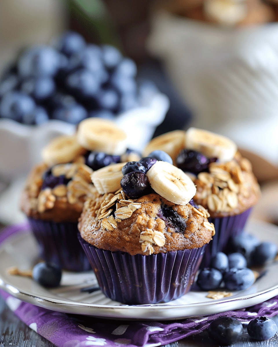Banana Blueberry Oatmeal Muffins