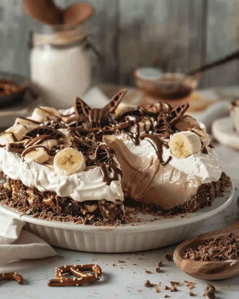 Banana Peanut Butter Pretzel Pie with Chocolate