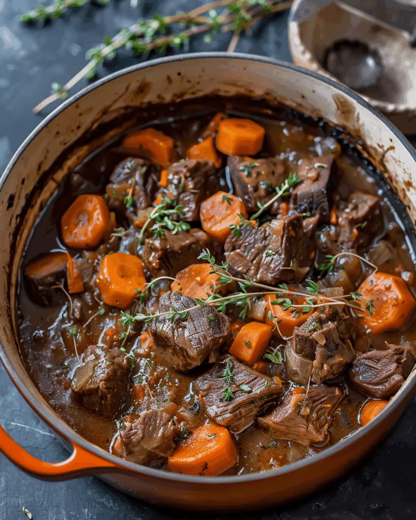 Classic French Beef Stew with Carrots and Bouquet Garni