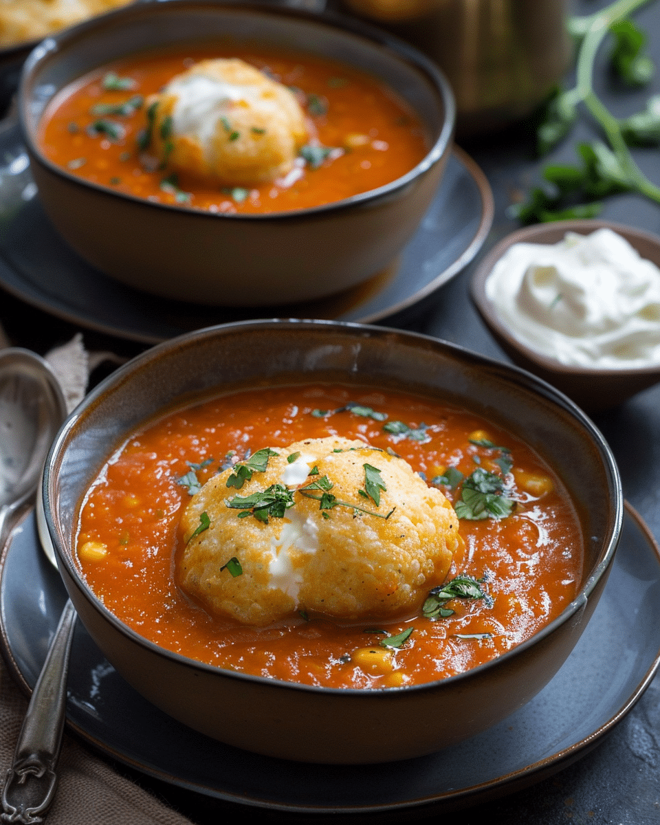 Mexican Tomato Soup with Corn Dumplings