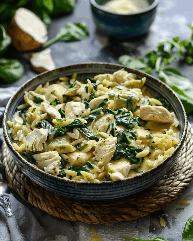 Spinach Artichoke Chicken Orzo