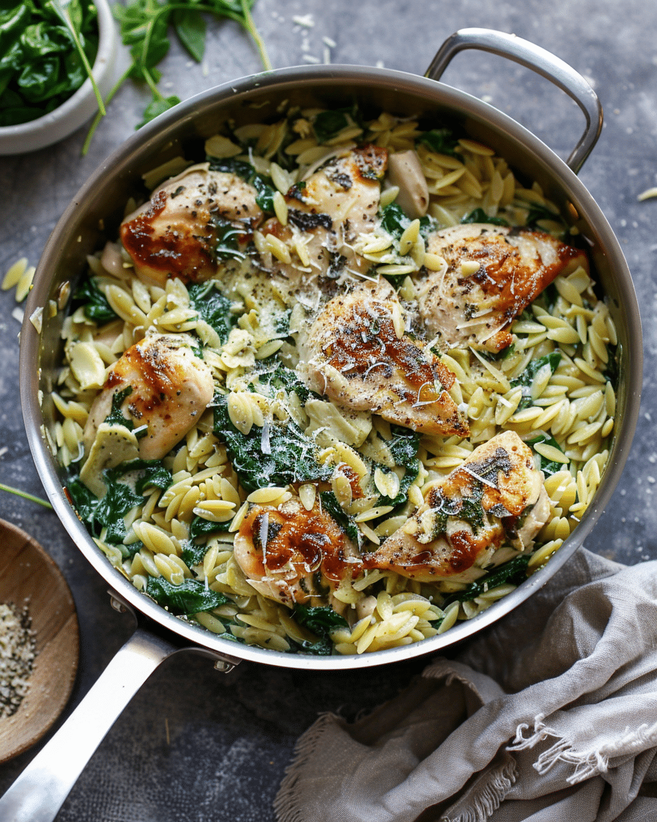 Spinach Artichoke Chicken Orzo