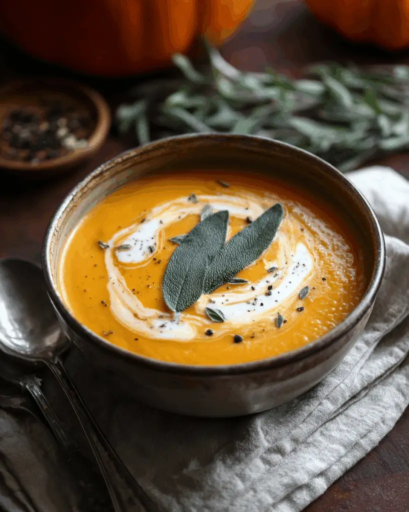Cozy Roasted Pumpkin Soup with Sizzled Sage
