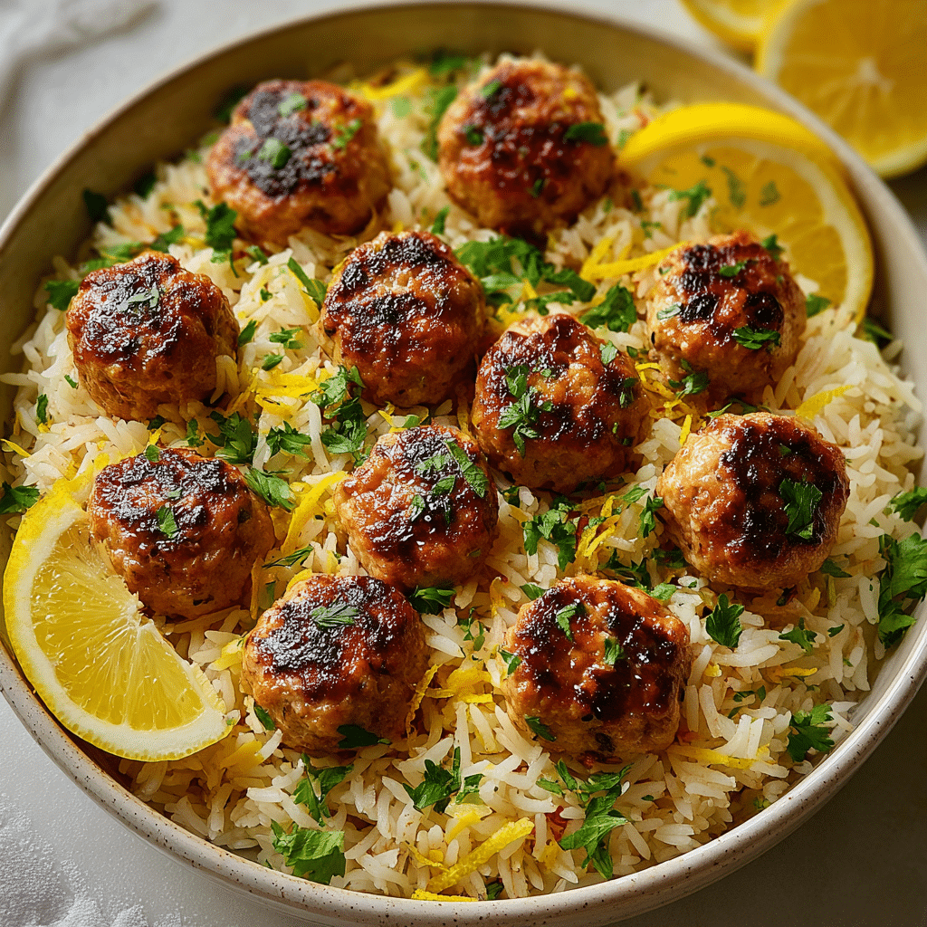 Greek Chicken Meatballs with Lemon Orzo Recipe - Recipe Image