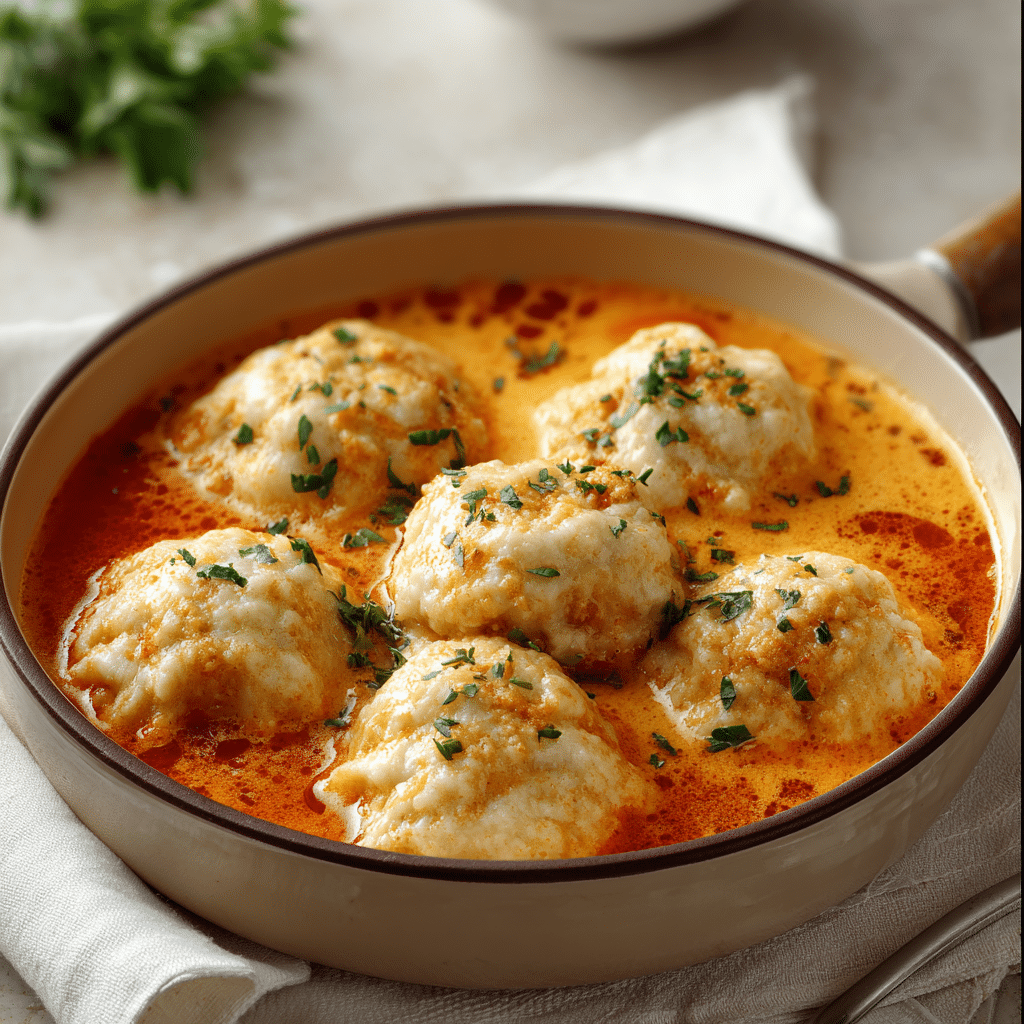 Creamy Tomato Soup with Cheddar Bay Biscuit Dumplings Recipe - Recipe Image