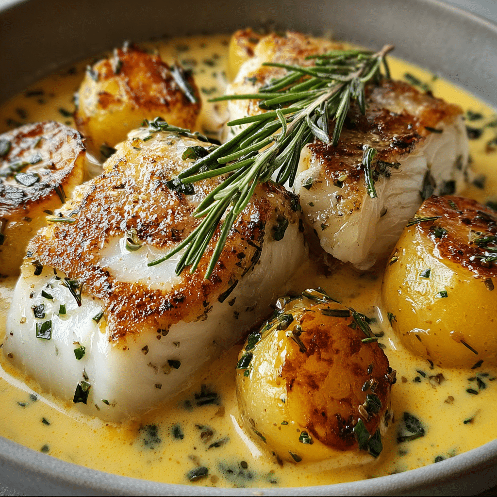 Cod & Potatoes in Rosemary Cream Sauce Recipe - Recipe Image
