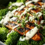 Grilled Chicken & Broccoli Bowls with Creamy Garlic Sauce Recipe