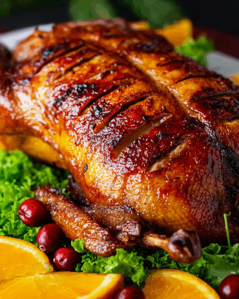 "Roasted Duck with Cranberry Orange Glaze Recipe