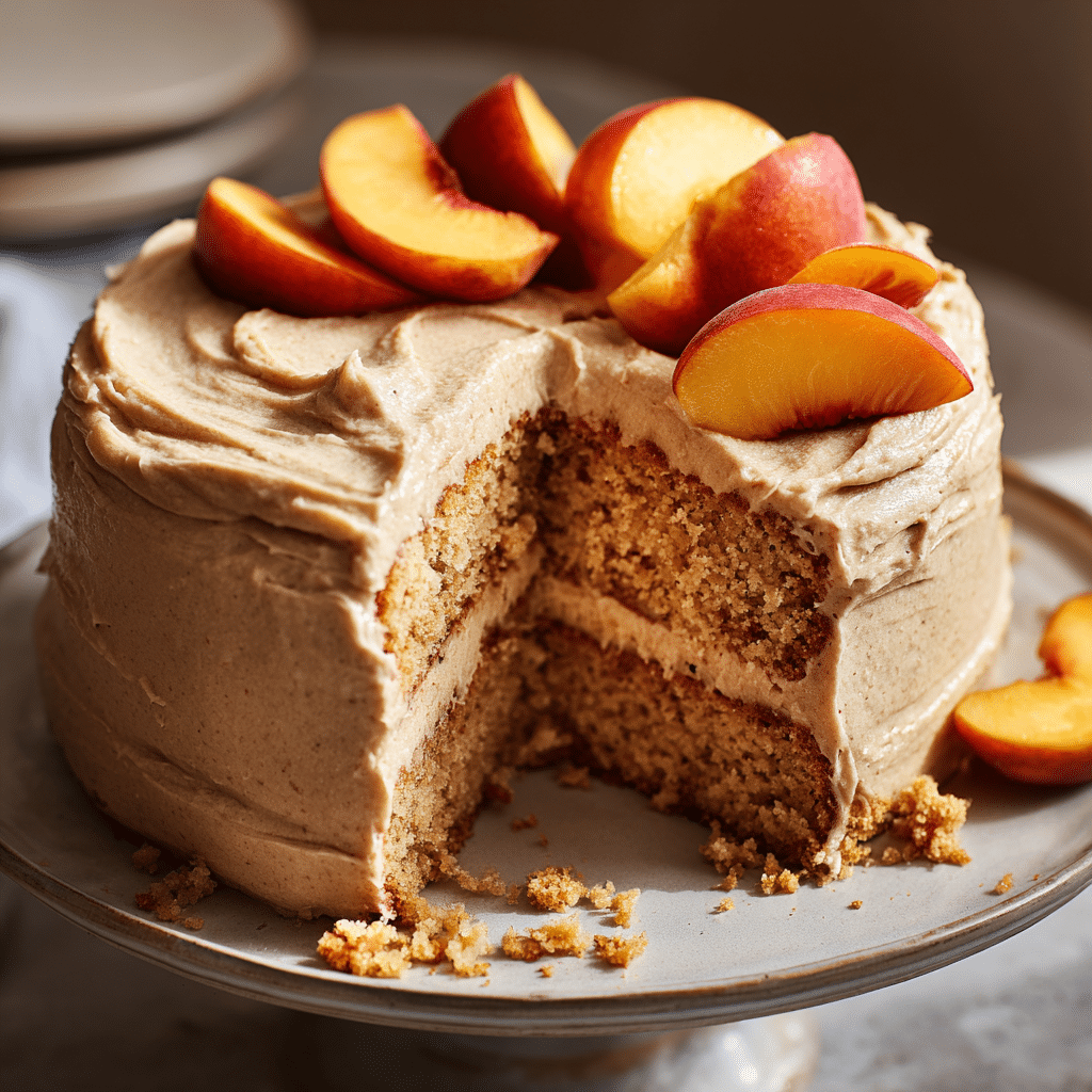 Peach Cake with Brown Sugar Frosting Recipe - Recipe Image
