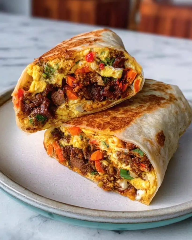 Hearty Breakfast Burrito with Eggs, Cheese, and Sausage Recipe