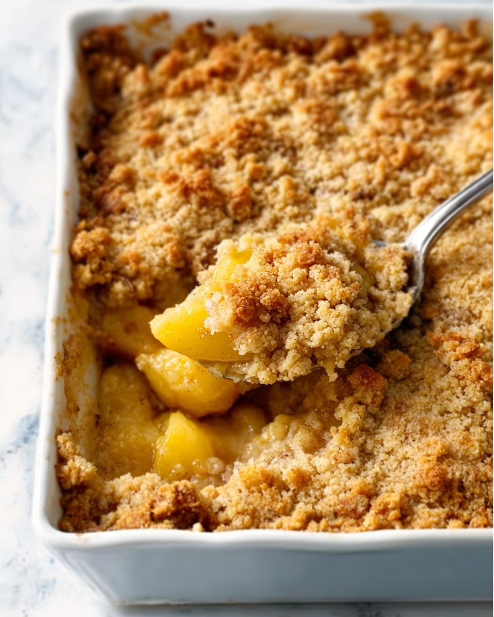 The image shows several small clear glass bowls arranged neatly on a white marbled surface. On the right side, a large clear glass bowl is filled with bright yellow and orange peach slices. The bowls contain various dry and wet ingredients: one with a light beige powder, one with granulated white sugar, one with white flour, one with a yellowish liquid, one with a small amount of white powder, and two small bowls with brown spices, one lighter and one darker. The ingredients are spaced evenly, creating a clean and organized layout. Photo taken with an iphone --ar 4:5 --v 7