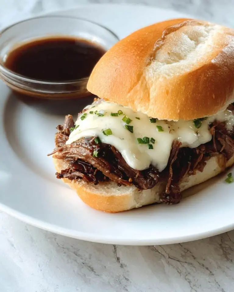 French Dip Sandwich with Melted Provolone and Savory Au Jus Recipe