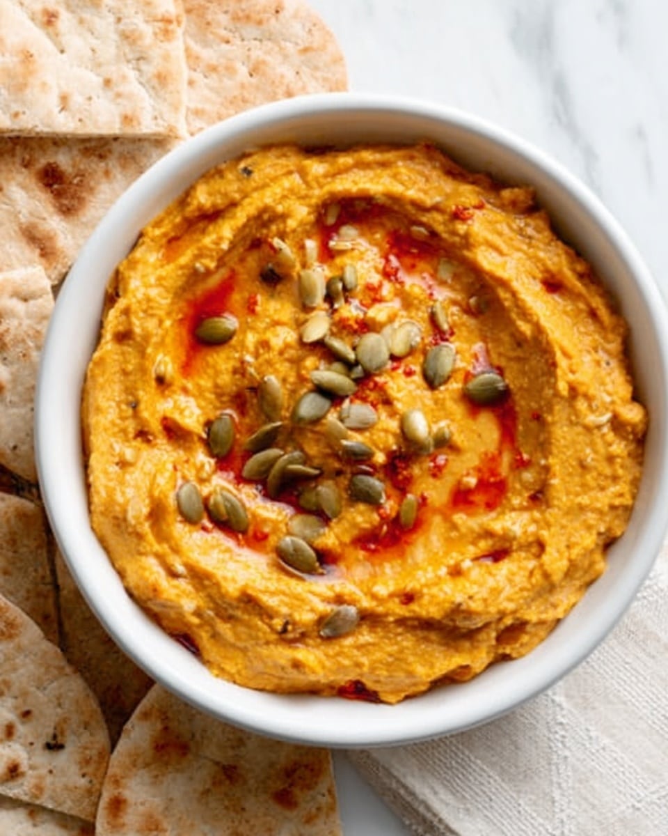 The image shows a clean white marbled surface with nine ingredients arranged neatly: a small glass bowl of bright orange pumpkin puree, a small bowl of smooth white tahini, a small bowl of dark red adobo sauce, a small bowl of golden olive oil, a few yellow lemons placed at the bottom, a pile of beige chickpeas in a white bowl, some white salt in a small bowl, a smooth wooden surface holding a few garlic cloves on the left, and a small heap of brown ground cumin in front of the garlic. Each ingredient is clearly displayed with simple colors and textures, arranged in a balanced layout. Photo taken with an iphone --ar 4:5 --v 7