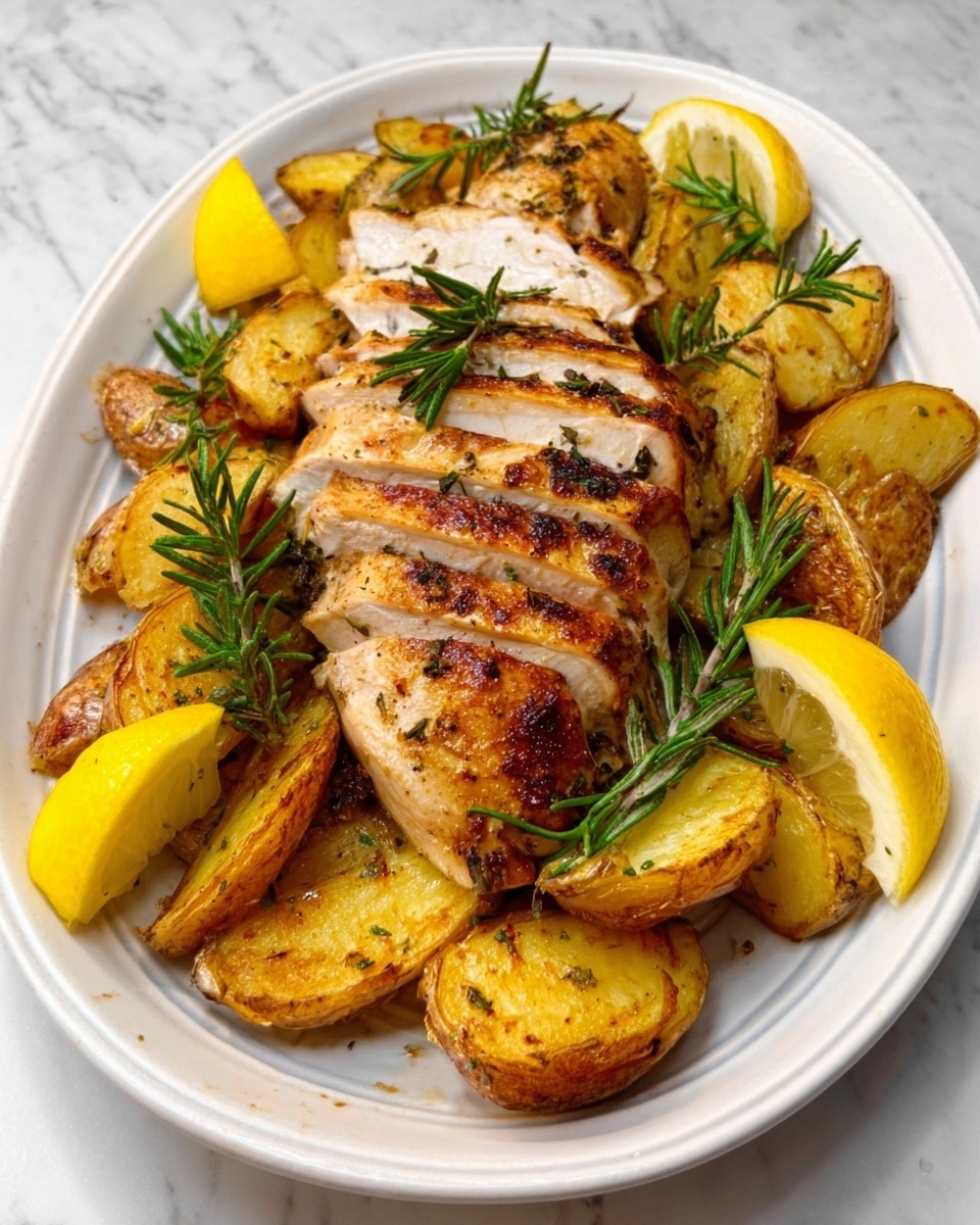 The image shows a white metal pan on a white marbled surface with four cooked pieces of golden brown chicken placed inside. Each piece has a slightly crispy, textured surface with some herbs sprinkled on top, adding small green specks all over the chicken. A halved lemon is in the corner of the pan, showing its yellow inside with some slight juice marks on the chicken. There is also a spoon inside the pan resting near the chicken, with some light brown sauce coating its surface. The light reflects softly off the cooked food and metal pan, giving it a freshly made look. Photo taken with an iphone --ar 4:5 --v 7