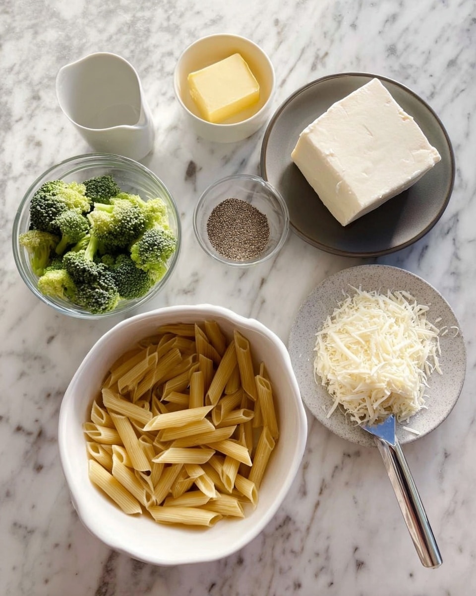 The image shows various raw ingredients arranged on a white marbled surface. On the left side, a block of cream cheese wrapped in paper is partially open, next to a woman's hand holding a bowl filled with raw peeled shrimp, which are grayish with a slight shine. Nearby, two bright yellow lemons rest side by side. A clear glass bowl filled with golden olive oil is placed centrally, behind which stands a bunch of fresh green parsley. To the right, there is a clear rectangular block of butter with blue and white wrapping. Long uncooked spaghetti pasta, golden-yellow in color, is laid flat toward the right side. Small piles of spices and seasoning, including crushed red pepper flakes and white coarse salt, are scattered in small white bowls. Behind them, an unopened yellow cheese block sits on the surface. photo taken with an iphone --ar 4:5 --v 7