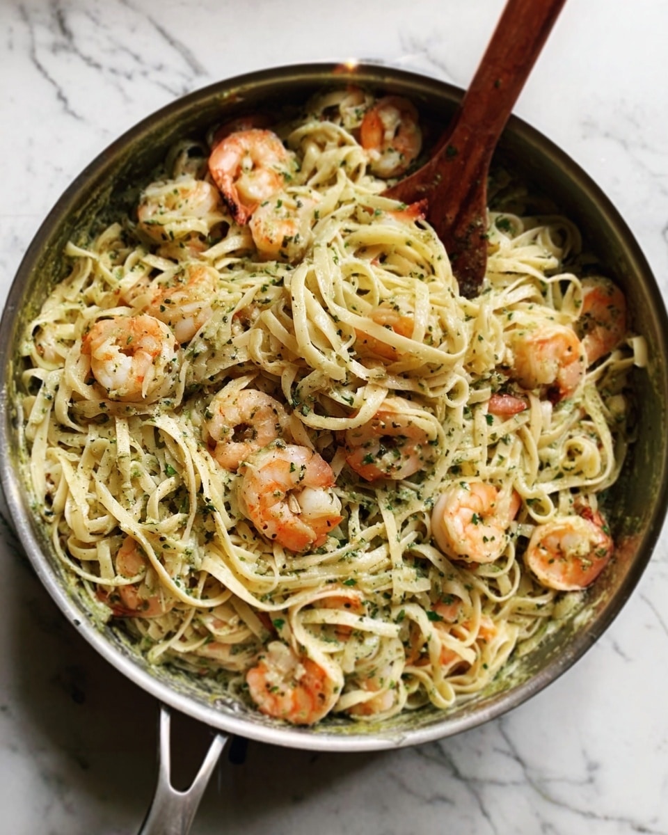 A white bowl filled with a large serving of spaghetti pasta mixed with cooked shrimp. The pasta strands are light yellow with a smooth texture, tangled and layered evenly throughout the bowl. Scattered throughout are several shrimp, pale pink with a slightly curled shape, nestled within the pasta. Small bits of green herbs are sprinkled across the dish, adding a touch of color contrast. The bowl sits on a white marbled surface. Photo taken with an iphone --ar 4:5 --v 7