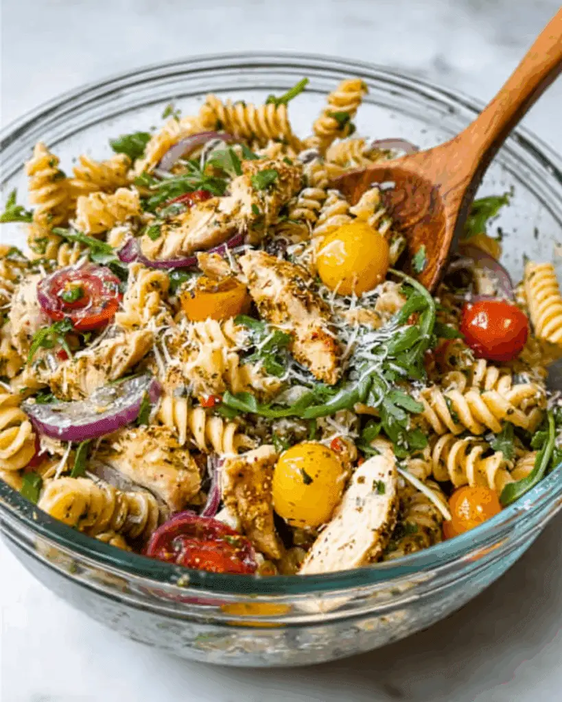 High Protein Pasta Salad with Chicken Recipe