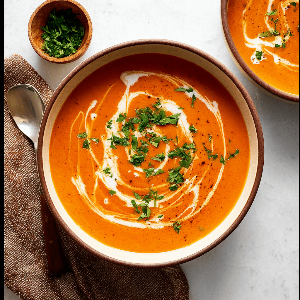 Spicy Roasted Tomato and Red Pepper Soup Recipe - Recipe Image