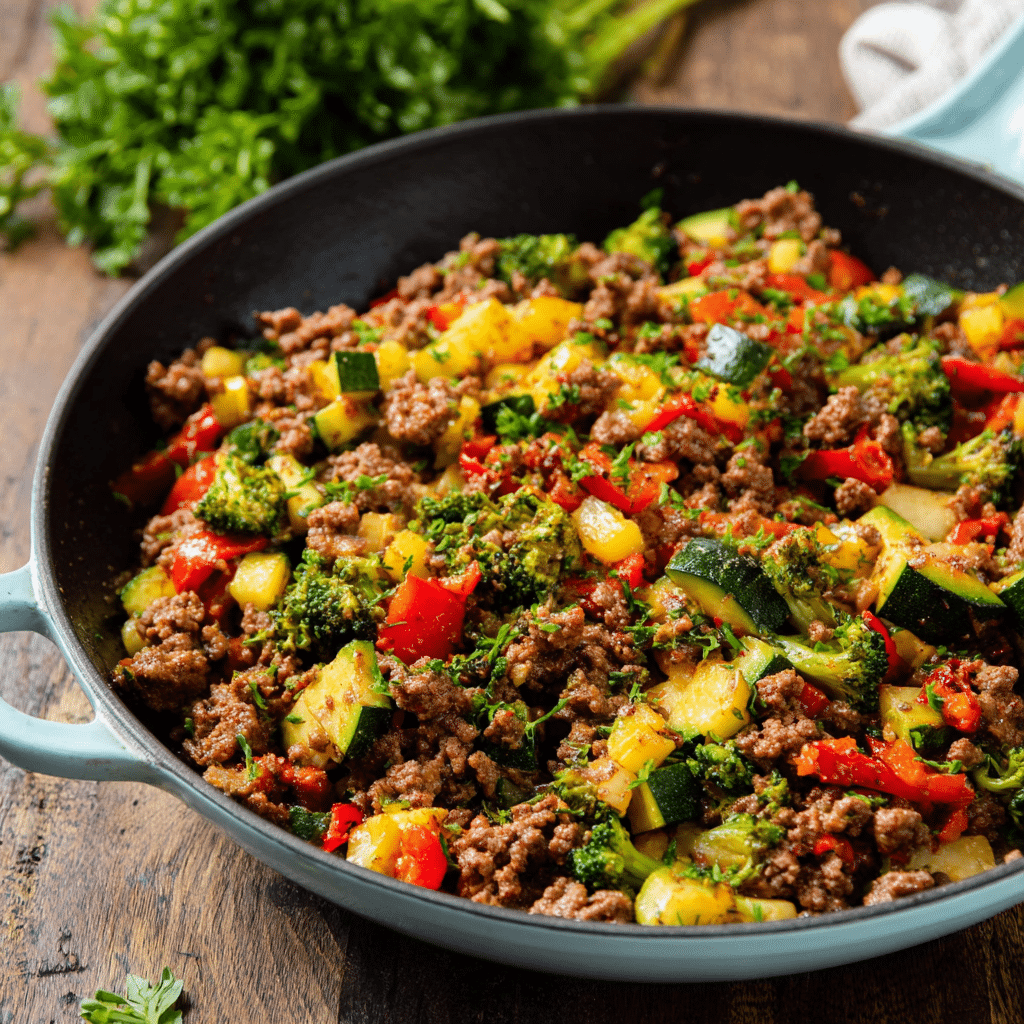 Garden Vegetable Beef Skillet Recipe - Recipe Image