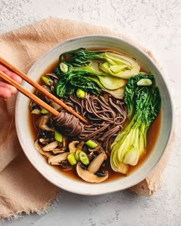 Vegan Soba Noodle Soup with Mushrooms and Vegetables Recipe