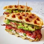 Cheesy Vegan Chaffle Sandwiches with Avocado & Plant-Based Beef Recipe