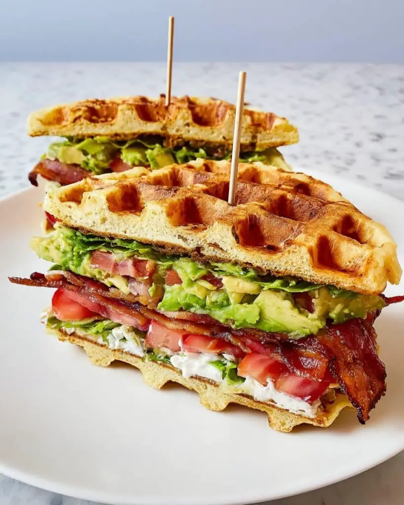 Cheesy Vegan Chaffle Sandwiches with Avocado & Plant-Based Beef Recipe