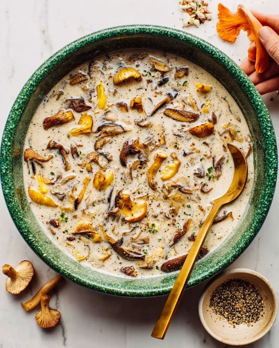 The image shows a white tray with several ingredients neatly placed on it against a white marbled surface. On the tray, there is a small white bowl filled with chopped white onions in the bottom left corner. Next to it, whole light brown mushrooms are spread around the tray along with a few large mushroom caps. There are three small white bowls holding green leafy herbs, a light pink creamy sauce, and small chopped white pieces. Two small clear containers have dark liquid sauces, one near the top right and one near the center. A clear container of golden yellow oil is near the top right. Another small container holds a light brown liquid near the bottom center, and a tiny container with a creamy white substance is beside it. A few green herb leaves are placed on the bottom right corner of the tray. photo taken with an iphone --ar 4:5 --v 7