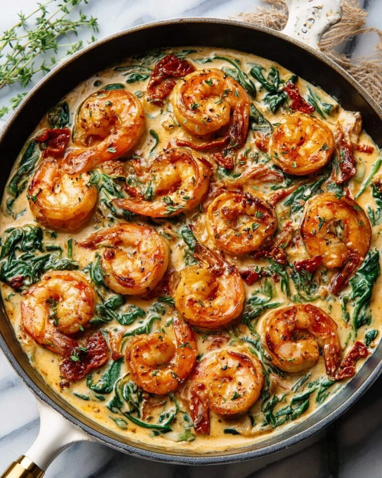Creamy Tuscan Shrimp with Garlic, Sun-Dried Tomatoes, and Spinach Recipe