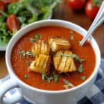 Creamy Tomato Basil Soup with Grilled Cheese Croutons Recipe