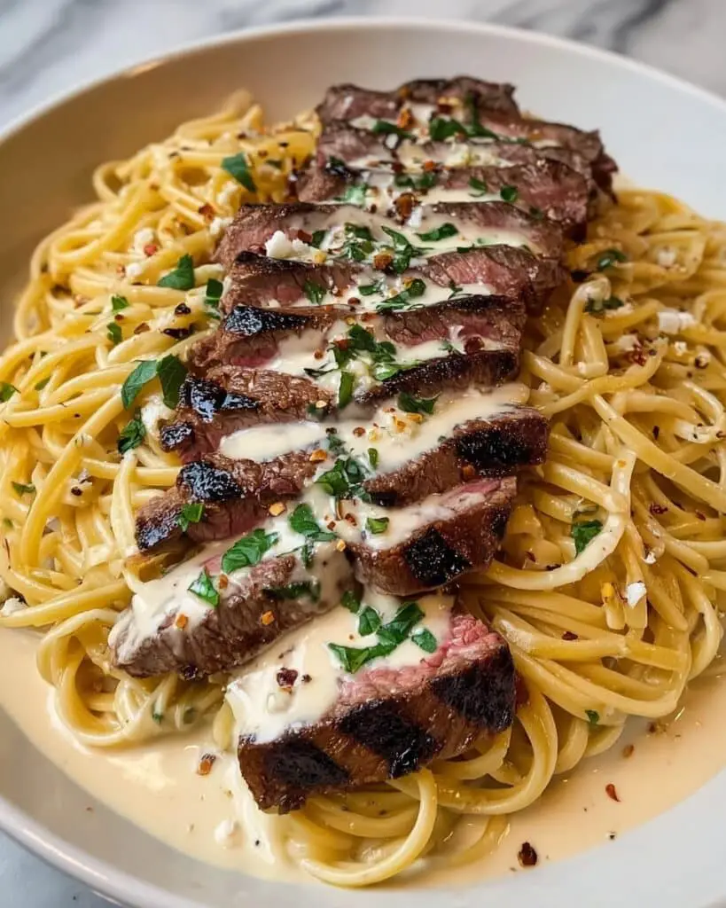 Creamy Garlic Steak Pasta Recipe
