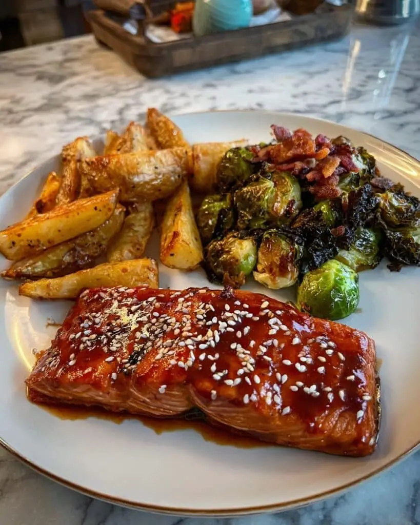 Maple Glazed Salmon with Roasted Brussels Sprouts Recipe