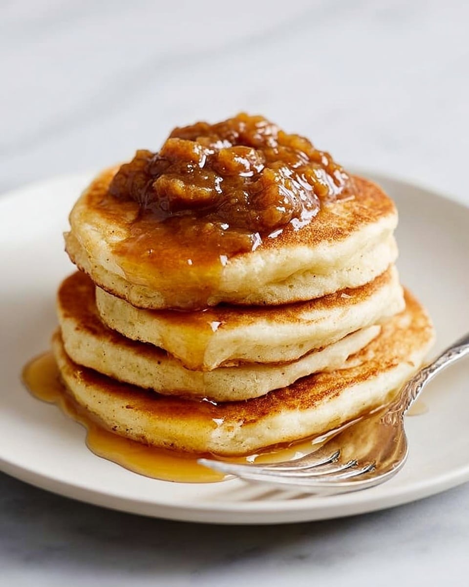 A stack of four golden brown pancakes sits in the center of a white plate, each pancake showing a soft, slightly crispy edge with a warm texture. A thick caramel-brown sauce is poured over the top pancake, dripping down the sides in smooth flows. On top of the sauce, there is a generous dollop of white whipped cream with a light, fluffy texture. Scattered on the whipped cream and sauce are small, dark chocolate chips and golden roasted cashew nuts, some also resting around the plate. In the blurred background, there is a glass jar filled with caramel sauce and some scattered chocolate chips and cashews on a white marbled surface. Photo taken with an iphone --ar 4:5 --v 7