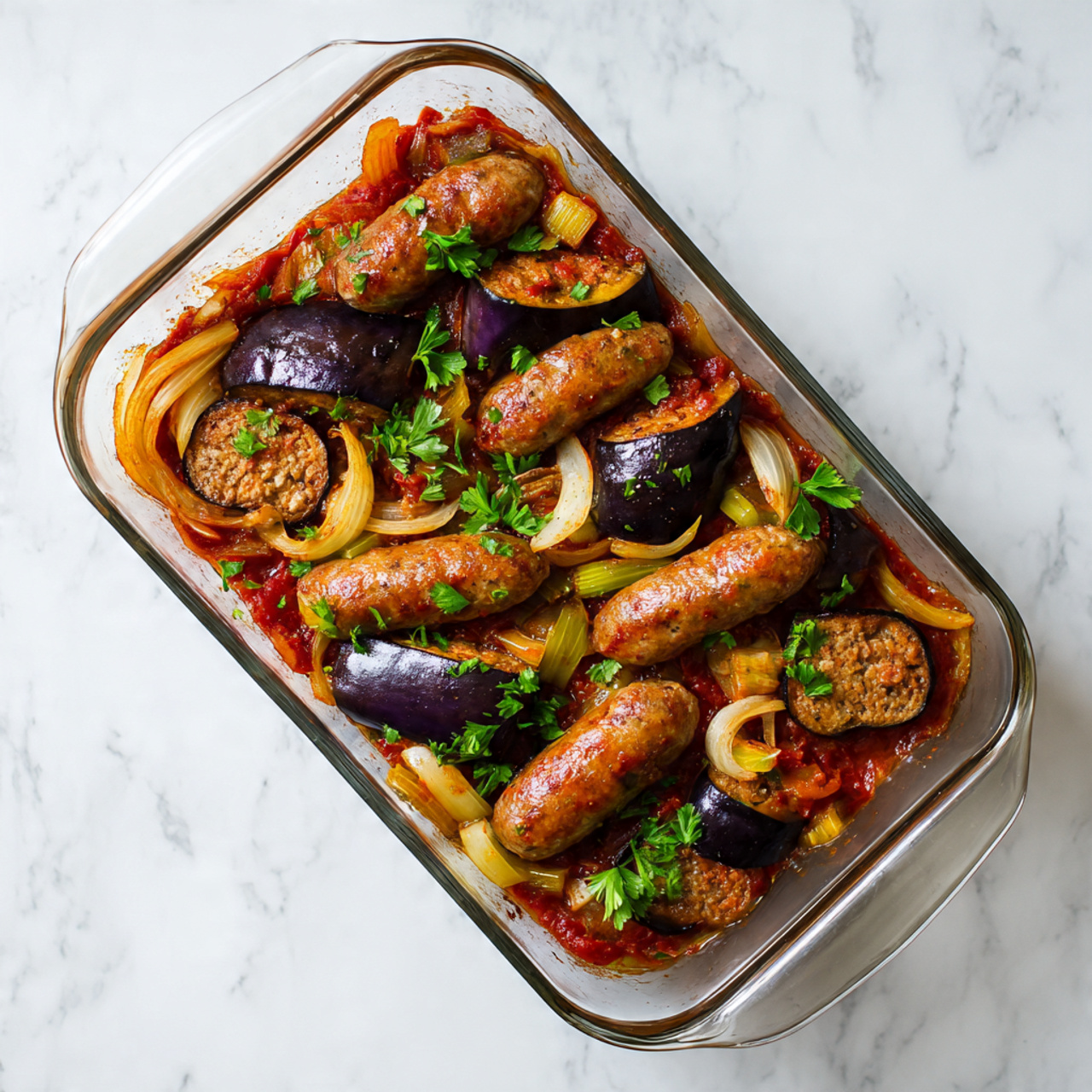 Curried Sausages Tray Bake Recipe - Recipe Image