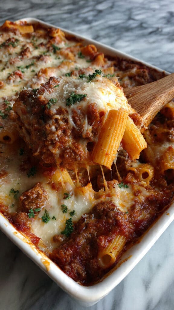 Baked Ziti with Ricotta and Mozzarella Recipe