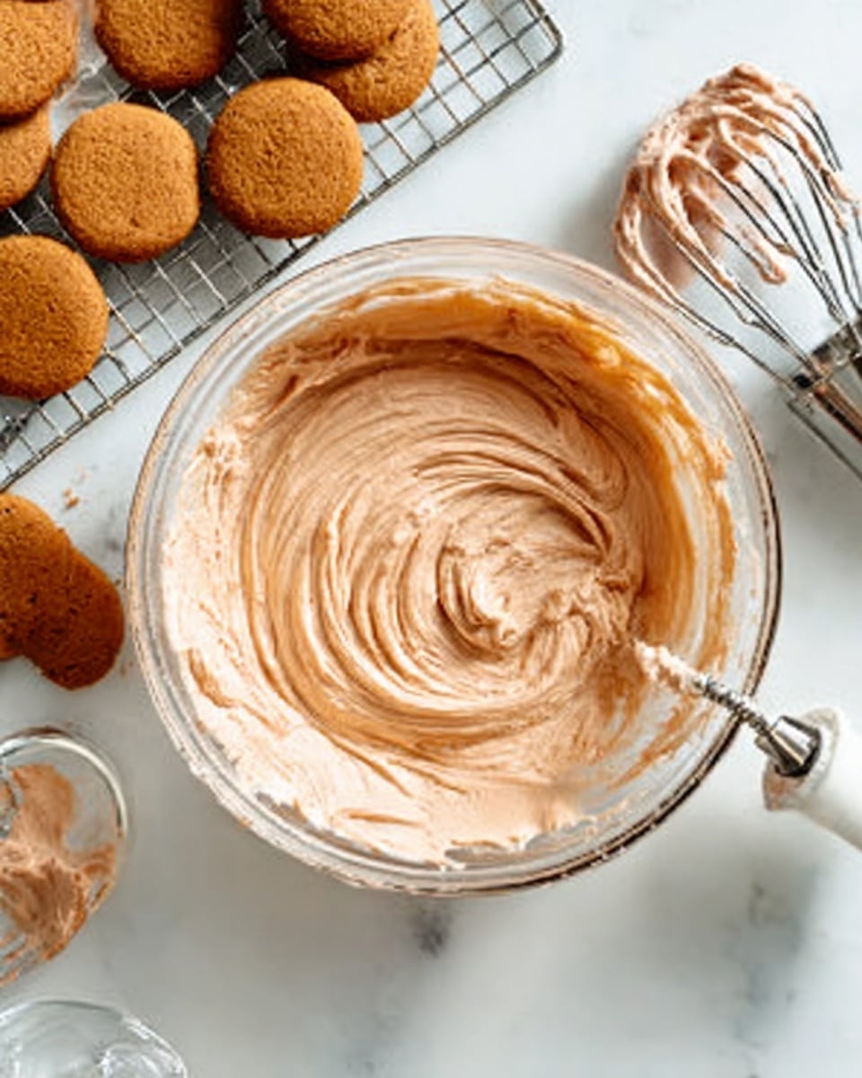 The image shows a heart-shaped white bowl filled with smooth, light brown spread, placed on a white marbled surface. To the left of the bowl, there is a small white pitcher filled with milk. Below the bowl, there are four square graham crackers stacked slightly unevenly, showing their rough, golden-brown texture. To the right of the crackers, a small white bowl contains dark brown powder, likely cocoa. A woman's hand is holding the pitcher as if about to pour milk. A small white flower lies near the bowl, adding a soft touch. Photo taken with an iphone --ar 4:5 --v 7