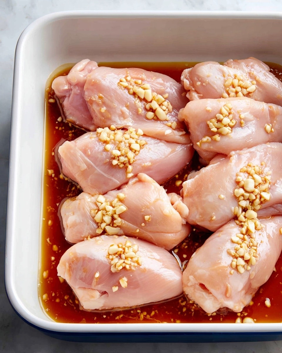 The image shows nine small bowls and a measuring cup arranged on a white marbled surface. On the right side, there is a white plate with four large, pale pink raw chicken pieces. On the top left, there is a clear bowl filled with white flour. Next to it are two small clear bowls containing white salt and red chili powder. Below them are two small clear bowls with yellow garlic powder and orange-red oil. At the bottom left, a white bowl is filled with beige breadcrumbs, and next to it is a clear bowl holding two brown eggs. Near the center is a clear glass measuring cup filled with light yellow oil. photo taken with an iphone --ar 4:5 --v 7