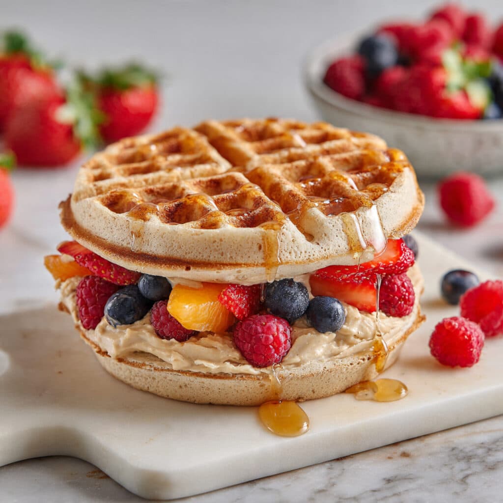 Peanut Butter & Berries Waffle Sandwich Recipe